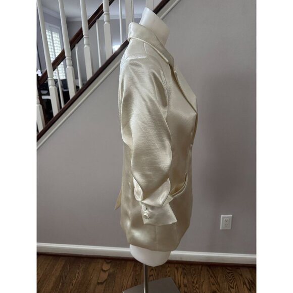 NWT Cinq a Sept Kylie Scrunched-Sleeve Satin Blazer Ivory Size 2 One-Button Jack - Picture 4 of 5